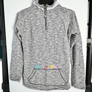 Enza Womens‎ Size Small Gray Navy Half Zip Pullover Sweatshirt Kangaroo Pocket